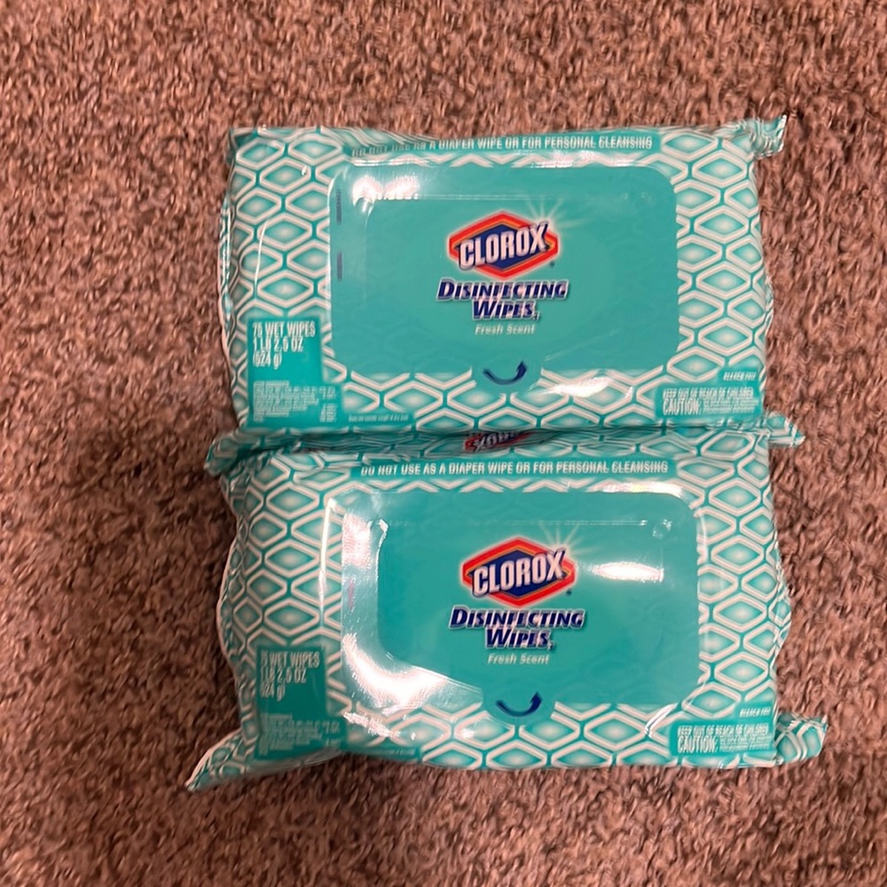 Clorox disinfectant wipes. 75 count 2packs for $12